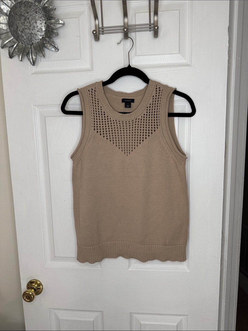 Halogen Open Stitch Sleeveless Sweater Sz S 100% Cotton Color Oxford Tan
